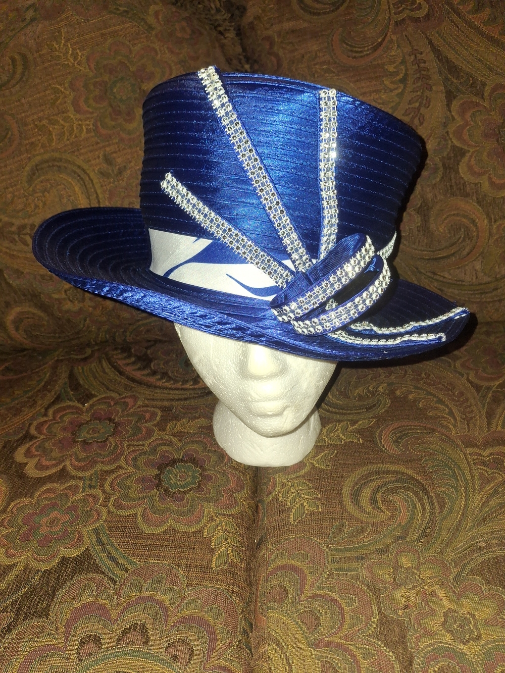 EY Signature Women's Royal Blue Dress Hat with Rhinestone Trim